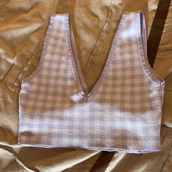 Zara S lavender lilac  gingham plaid crop - Picture 2 of 8